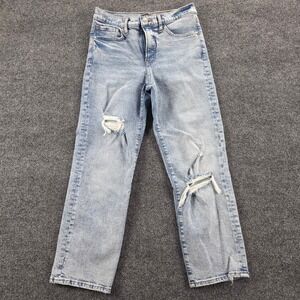 Express Straight Ankle High Rise Distressed Light‎ Wash Denim Jeans Women's 4R